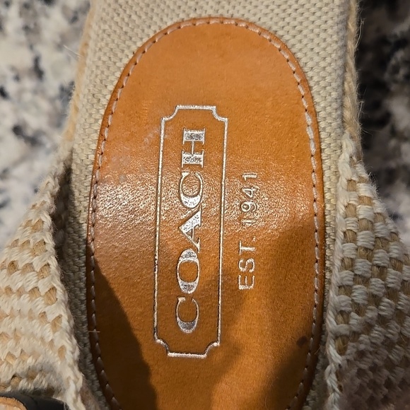 COACH MEGAN BLACK AND SILVER LOGO WEDGE ESPADRILLES. SIZE 10B. - Picture 12 of 16